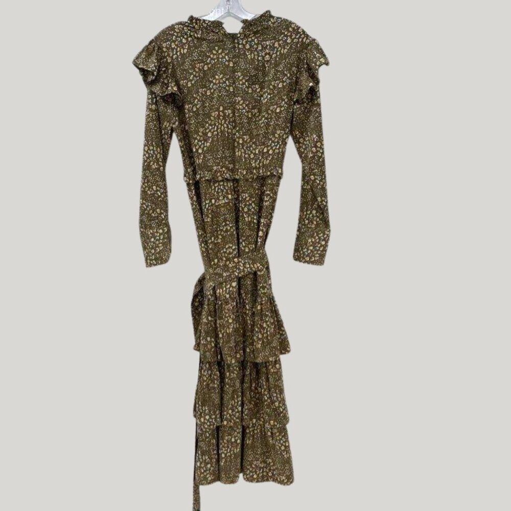 Renata Gasparian Wellesley Belted CC-Collar Dress — Green Multi Print, Size M - Picture 3 of 8